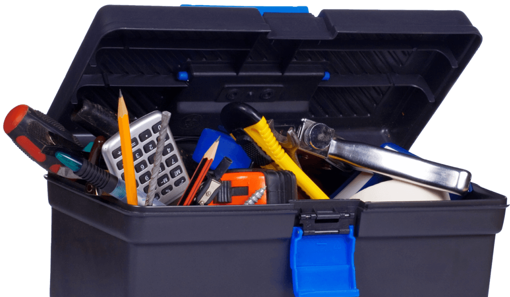 box with tools on white about uss